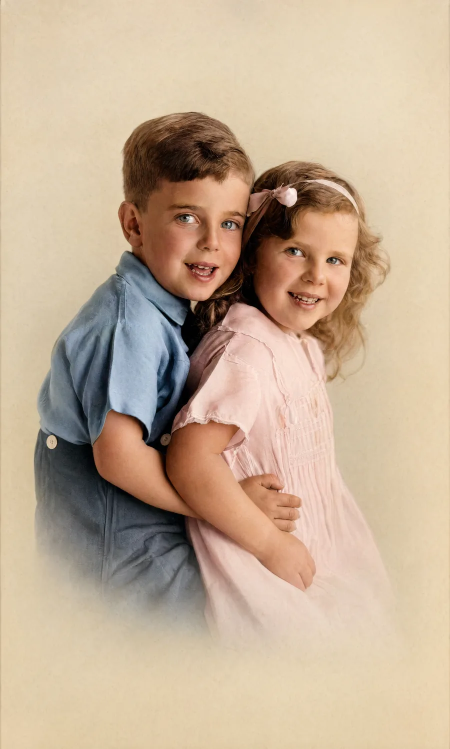 Restored and colourised photograph of two children
