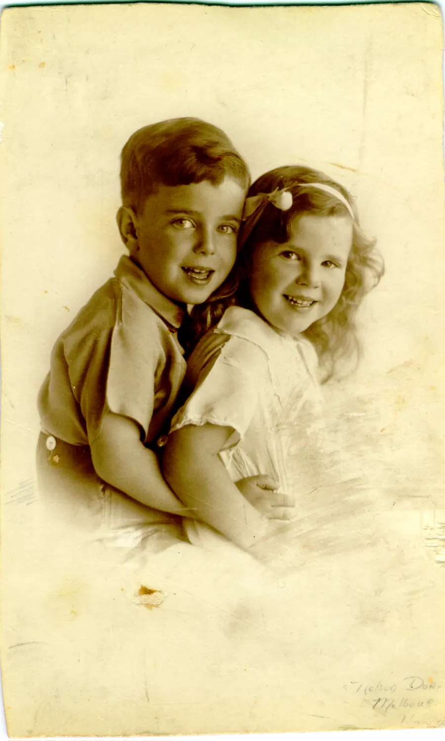 Original sepia photograph of two children